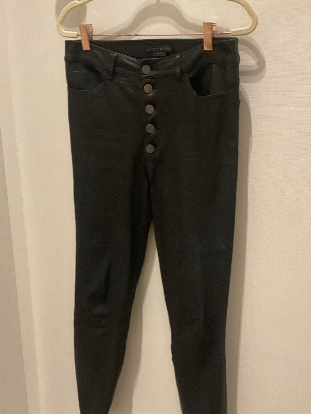 Alice + Olivia Black Skinny Button-Front Pants